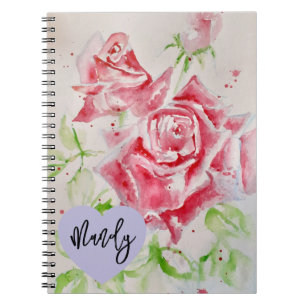 Cuaderno Rosa Roja Rosas Acuarela Flor Nombre de Mujer