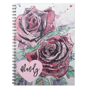 Cuaderno Rosa Roja Rosas Acuarela Flor Nombre de Mujer