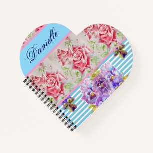 Cuaderno Rosa Roja Shabby Chic Rosas Acuarela Rosa Azul
