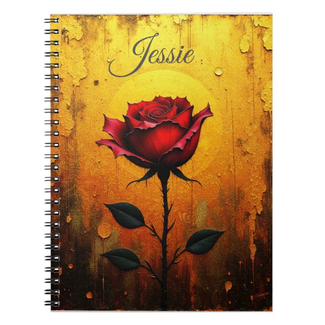 Cuaderno Rosa Roja sobre Dorado (Frente)