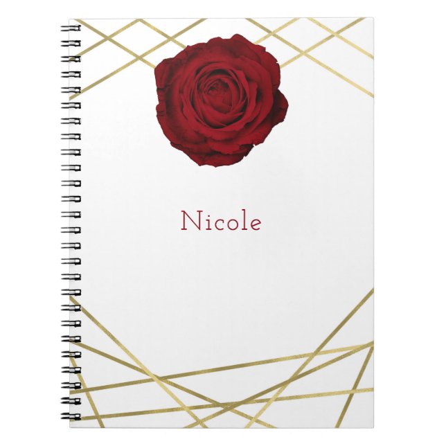 Cuaderno Rosa Roja y Líneas Doradas Floral Geométrico Glam  (Frente)