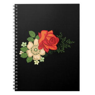 Cuaderno Rosa Roja y Margaritas Fondo Negro