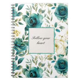 Cuaderno Rosa romántico crema Verde azulada floral