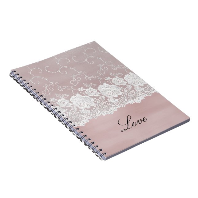 Cuaderno Rosa romántico Rubor Floral de encaje blanco rosad (Lado Derecho)