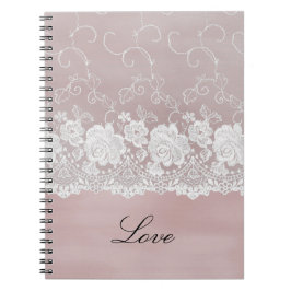 Cuaderno Rosa romántico Rubor Floral de encaje blanco rosad