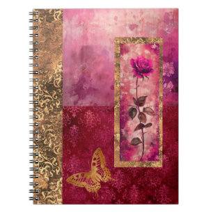 Cuaderno Rosa rosa caliente grunge estilo floral