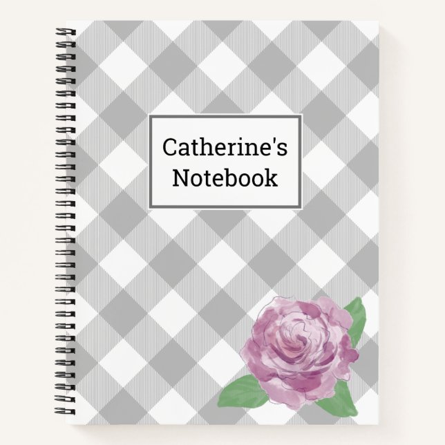 Cuaderno Rosa rosa de búfalo gris personalizable (Anverso)
