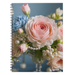 Cuaderno Rosa rosa delgada con perla en jarrón