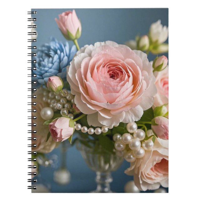 Cuaderno Rosa rosa delgada con perla en jarrón (Frente)