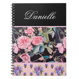 Cuaderno Rosa Rosa Pink Watercolor Vintage Personalizable