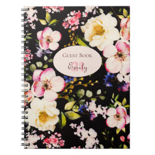 Cuaderno Rosa rosa y amarillo color de agua en negro, cumpl