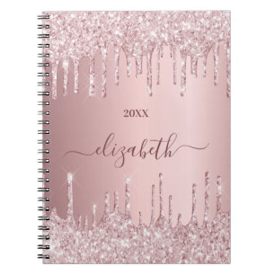 Cuaderno Rosa rosado purpurina goteo monograma