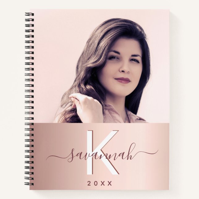 Cuaderno rosa Rubor foto monograma elegante (Anverso)