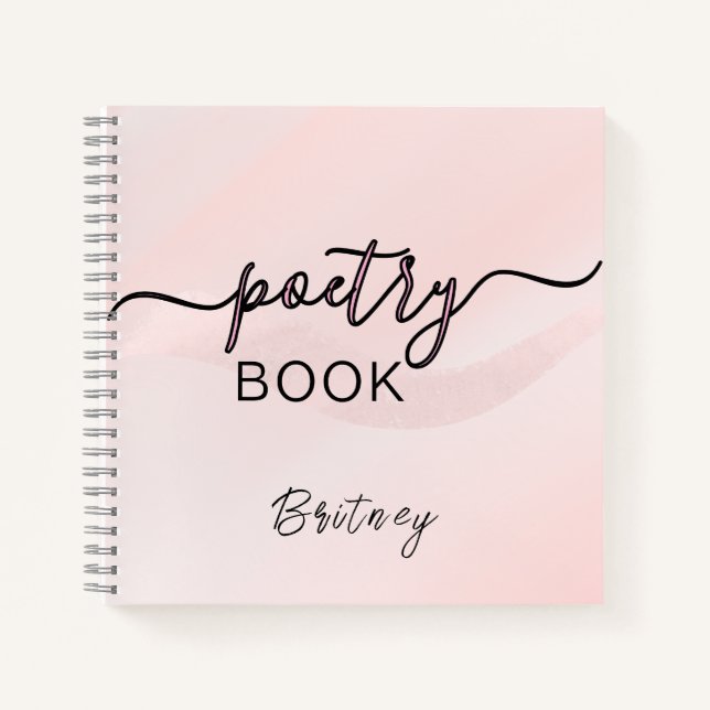 Cuaderno Rosa Rubor Negro Script Nombre Personalizado Poesí (Anverso)