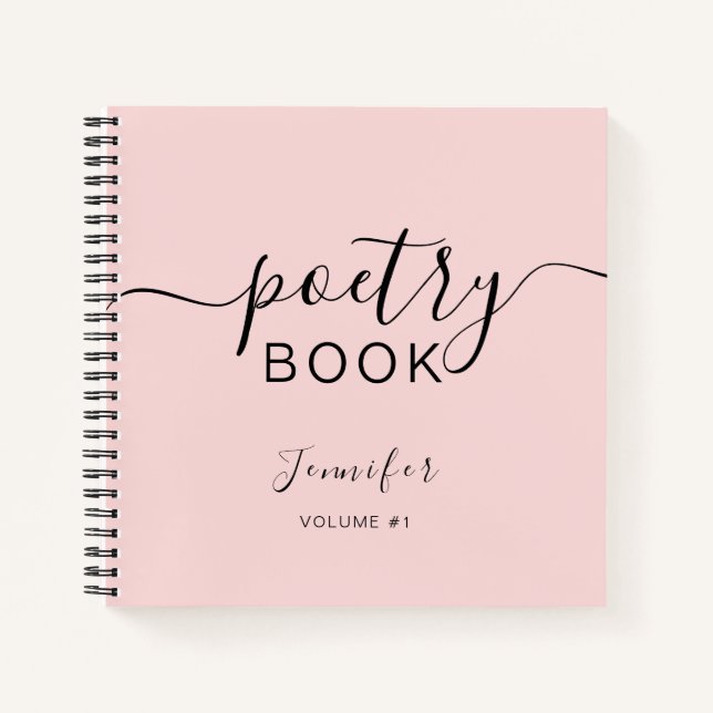 Cuaderno Rosa Rubor Negro Script Tu Nombre Poesía (Anverso)