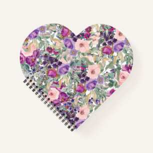 Cuaderno Rosa Rubor Púrpura Aquarela Floral Verde Salvia