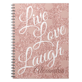 Cuaderno Rosa Rubor Script Live Love Laugh Purpurinas Dots