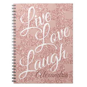Cuaderno Rosa Rubor Script Live Love Laugh Purpurinas Dots