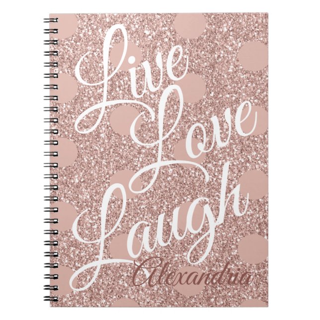 Cuaderno Rosa Rubor Script Live Love Laugh Purpurinas Dots (Frente)