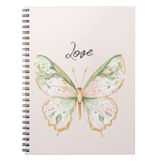 Cuaderno Rosa Rubor Verde Menta Oro Mariposa Amor (Frente)