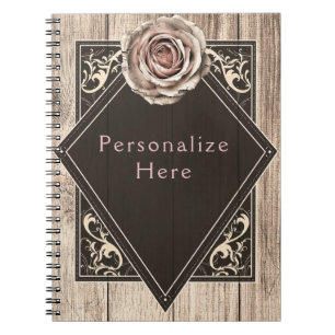 Cuaderno Rosa Rústica Elegante Madera Clara Diamante Person