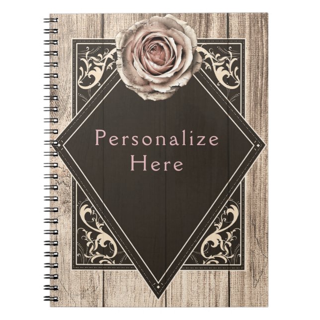 Cuaderno Rosa Rústico Elegante Personalizado de diamantes d (Frente)