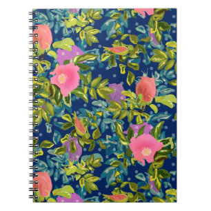 Cuaderno Rosa salvaje, fondo azul, rosa salvaje, rosas, ros