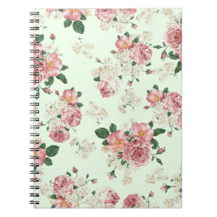 Cuaderno Rosa sobre la flor vintage verde