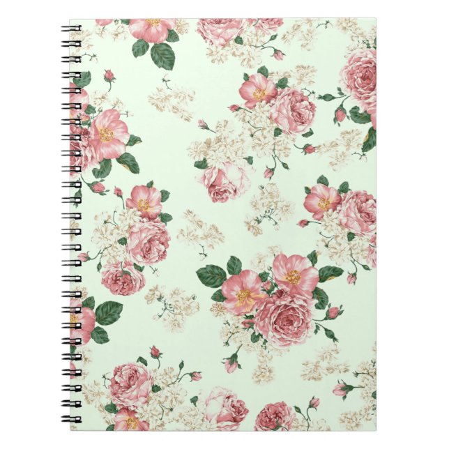 Cuaderno Rosa sobre la flor vintage verde (Frente)