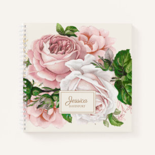 Cuaderno Rosa sonrojado Floral antiguo Crema Regulado unive