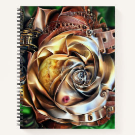 Cuaderno Rosa Steampunk con cara surrealista - Flor mecánic