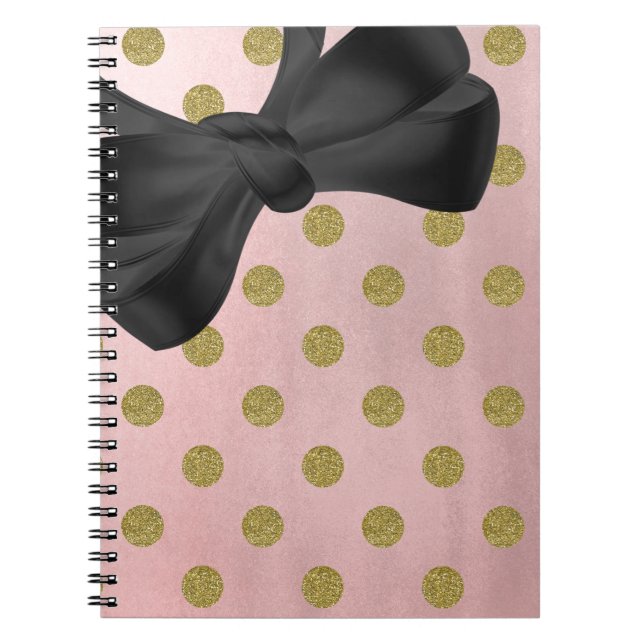 Cuaderno Rosa suave Purpurina de oro rosado Glam Polka Dots (Frente)