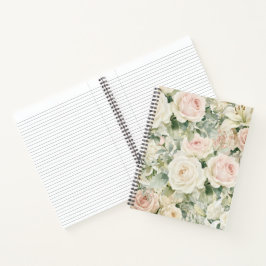 Cuaderno Rosa y Lirio Floral Acuarela Vintage en Rosa Claro