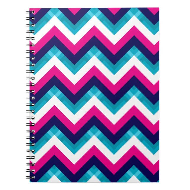 Cuaderno Rosa y modelo geométrico azul de Chevron (Frente)