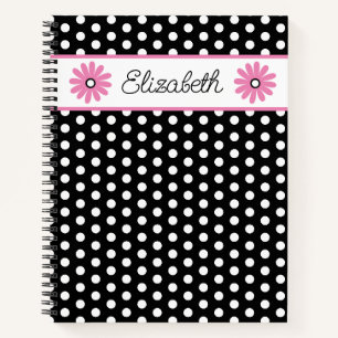 Cuaderno Rosa y negro con lunares blancos personalizados