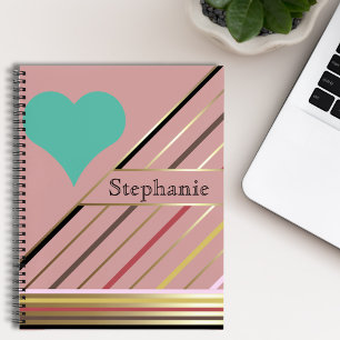 Cuaderno Rosa y oro de rayas inspiradas de los años 70