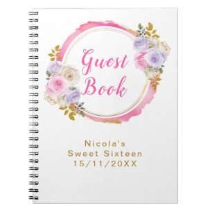 Cuaderno Rosa y púrpura elegante flores dulces dieciséis