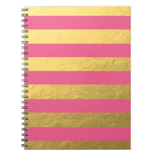 Cuaderno Rosa y rayas del Relieve metalizado dorado