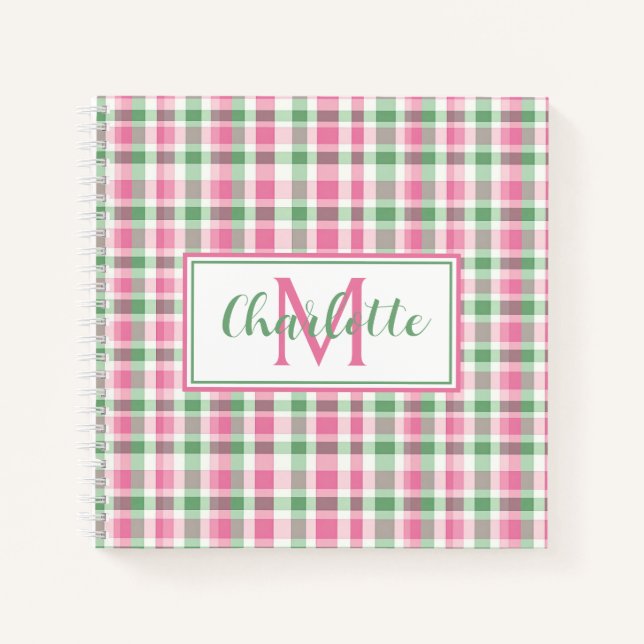 Cuaderno Rosa y Verde Escocés Monograma Preparatory (Anverso)