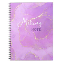 Cuaderno rosa y violeta con nombre