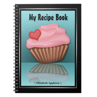 Cuaderno rosado de la receta de la turquesa de la