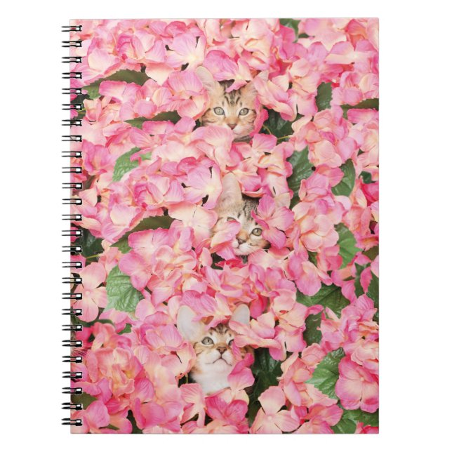 Cuaderno rosado del collage del gatito de la flor (Frente)
