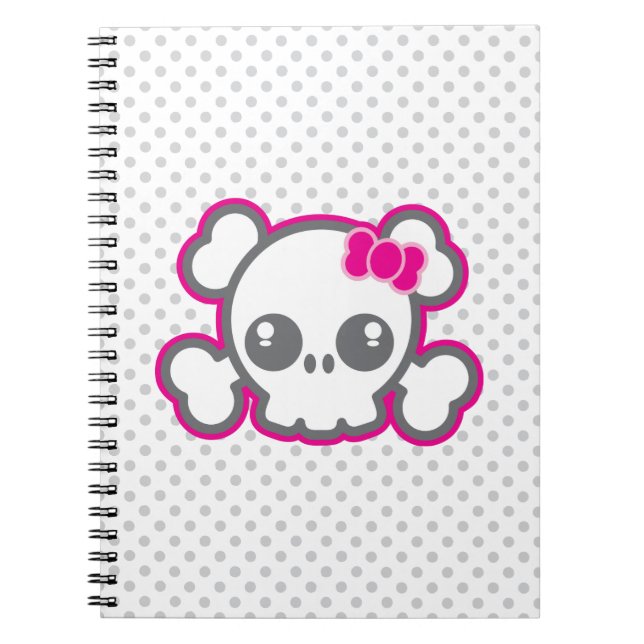 Cuaderno rosado del cráneo de la cinta de Kawaii (Frente)