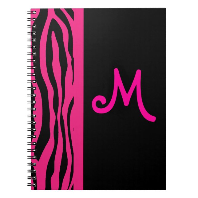 Cuaderno rosado del monograma de la raya de la (Frente)
