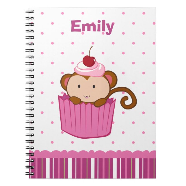 Cuaderno rosado lindo personalizado del mono de la (Frente)