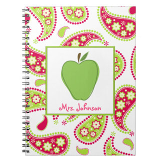 Cuaderno rosado y verde de Apple verde de Paisley