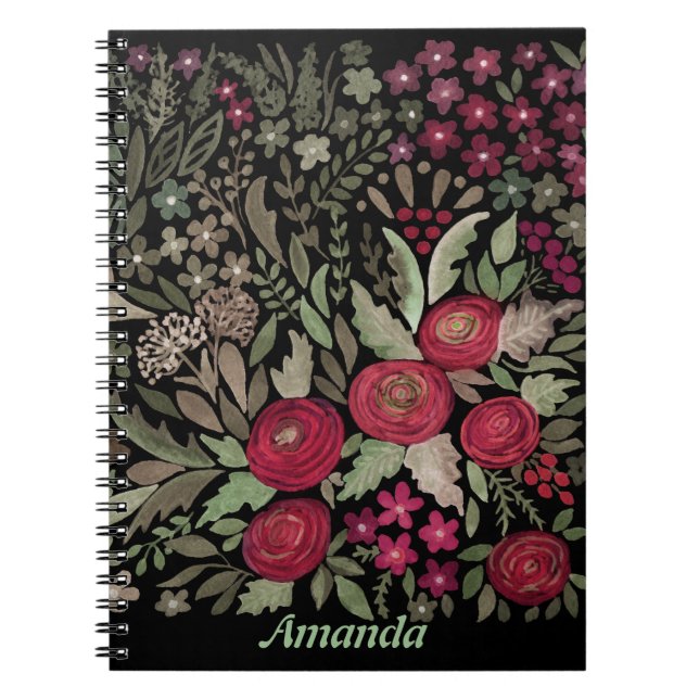 Cuaderno Rosas acuarelas sobre fondo negro, acuarela (Frente)