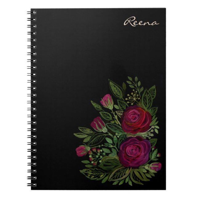 Cuaderno Rosas acuarelas sobre fondo negro, acuarela (Frente)
