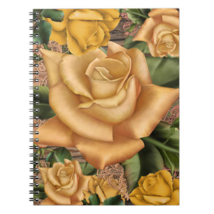 Cuaderno Rosas amarillas y madera rústica campestre shabby 