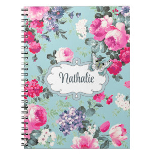 Cuaderno Rosas antiguos y regalo de nombre personalizado de